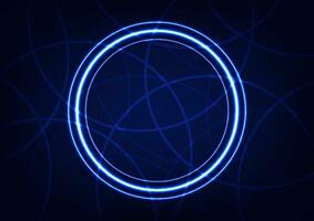 Blue circle digital technology modern design center neon light line background vector