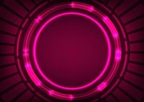 Abstract digital technology red len neon light line dynamic circle background vector