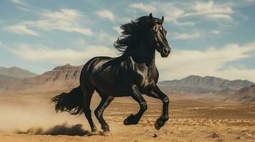 un negro caballo corriendo terminado el Desierto foto