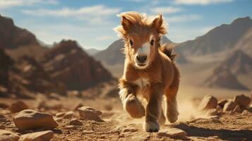 a Mini Pony Horse running over the desert photo