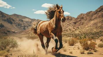 a horse running on the wide grass photo