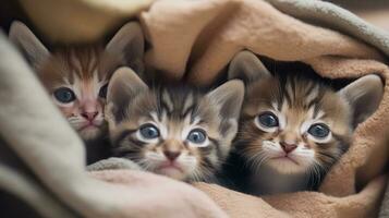 un grupo de adorable gatitos abrazado arriba juntos foto