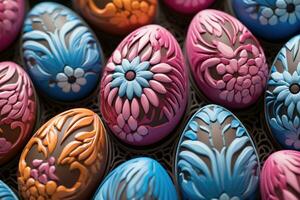 Colorful happy easter eggs pattern design pastel easter egg closeup photo