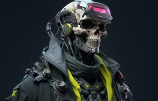 Cyberpunk Man portrait futuristic neon style wear a robotic headset photo