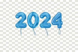 contento nuevo año 2024. azul globo festivo realista decoración. celebrar 2024 fiesta vector