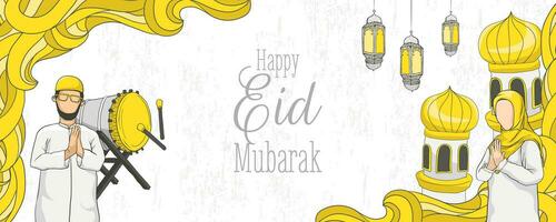 eid mubarak background with hand drawn illustration vector