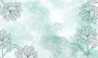 abstract watercolor background with floral line art vector