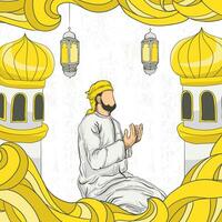 eid mubarak background with hand drawn illustration vector