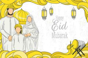 eid mubarak background with hand drawn illustration vector