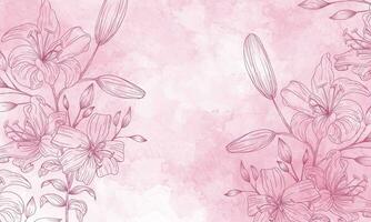 abstract watercolor background with floral line art vector