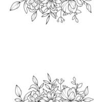 border with flower sketches, hand drawn black and white flowers vector