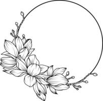 magnolia flower frame, magnolia flower sketch vector