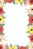 The flower border is decorated with beautiful multi-colored blooms and leaf borders. vector