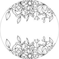 border with flower sketches, hand drawn black and white flowers vector