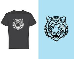 Black T-Shirt Featuring a White Tiger Design vector