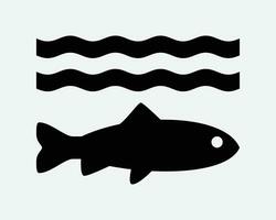 Fish Underwater Icon Sea Ocean Wave Wildlife Creature Marine Aquatic Animal Black White Outline Shape Vector Clipart Illustration Artwork Sign Symbol