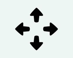 Four Arrows Pointing Out Icon Zoom In 4 Way Arrow Direction Center Pointer Black White Shape Vector Clipart Graphic Illustration Artwork Sign Symbol