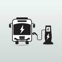 eléctrico autobús icono y cargando estación en un moderno y sencillo estilo. vector ilustración