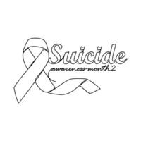 One continuous line drawing of suicide awareness month with white background. Awareness ribbon design in simple linear style. healthcare and medical design concept vector illustration.