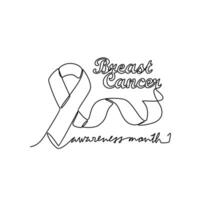 One continuous line drawing of breast cancer awareness month with white background. medical design concept in simple linear style. Awareness ribbon design concept vector illustration.