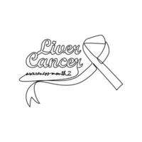 One continuous line drawing of liver cancer awareness month with white background. medical design concept in simple linear style. Awareness ribbon design concept vector illustration.