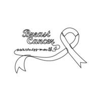 One continuous line drawing of breast cancer awareness month with white background. medical design concept in simple linear style. Awareness ribbon design concept vector illustration.