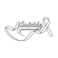 One continuous line drawing of suicide awareness month with white background. Awareness ribbon design in simple linear style. healthcare and medical design concept vector illustration.