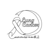 One continuous line drawing of Lung cancer awareness month with white background. medical design concept in simple linear style. Awareness ribbon design concept vector illustration.