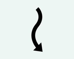 Wave Arrow Down Right Side Icon Bend Curve Curvy Curly Wavy Path Position Direction Guide Point Pointer Black White Shape Vector Artwork Sign Symbol