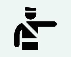 Traffic Police Icon Policeman Security Officer Warden Cop Direct Directing Point Gesture Black White Vector Clipart Graphic Illustration Sign Symbol