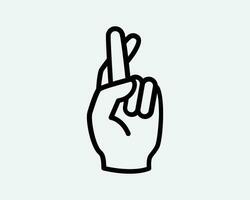 dedos cruzado línea icono mano gesto suerte promesa esperanza dedo cruzar negro blanco contorno forma vector clipart gráfico ilustración obra de arte firmar símbolo