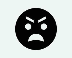 enojado cara icono emoji emoticon emoción facial expresión irritado Molesto furioso ira enojado negro blanco contorno forma vector clipart obra de arte firmar símbolo