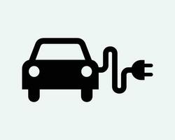 eléctrico vehículo icono ev coche verde automóvil eco electricidad cargando cargar poder batería cargador cable negro blanco contorno forma vector firmar símbolo