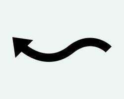 Wave Arrow Left Side Up Icon Point Pointer Wavy Curve Curvy Turn Bend Black White Line Shape Vector Clipart Graphic Illustration Artwork Sign Symbol