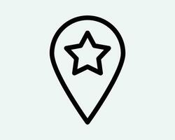 Location Pin Star Line Icon Favourite Place Destination Travel GPS Map Direction Navigation Pointer Drop Position Black Outline Symbol Vector Sign