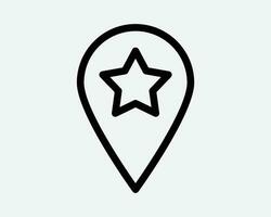 Location Pin Star Line Icon Favourite Place Destination Travel GPS Map Direction Navigation Pointer Drop Position Black Outline Symbol Vector Sign