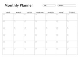 Monthly planner template. Vector design.