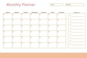 Monthly planner template. Vector design.