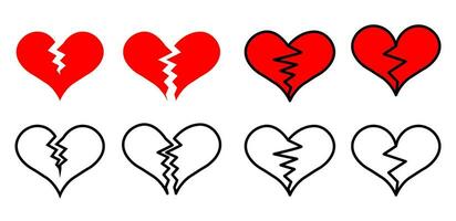 Broken heart icon on set. Vector illustration.