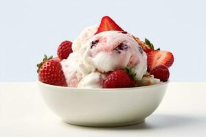 ice cream with fresh berries on white background. generative ai. photo