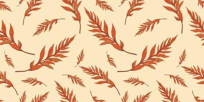 Seamless pattern with autumn orange brown branch of walnut tree. Fall pattern for wallpaper, wrapping paper, web sites, background, social media, blog, presentation, invitations and greeting cards. vector