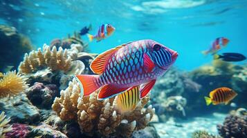 único pescado en coral arrecifes foto