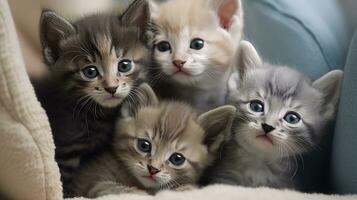 A group of adorable kittens cuddled up together photo