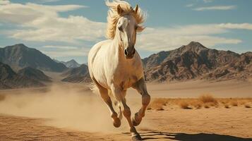a horse running on the wide grass photo