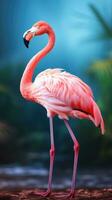 Exotic pink flamingo bird closeup photo