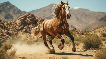 a horse running on the wide grass photo