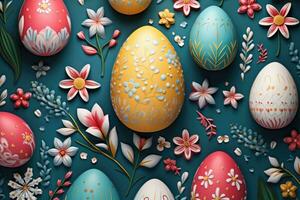 Colorful happy easter eggs pattern design pastel easter egg closeup photo