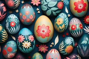 Colorful happy easter eggs pattern design pastel easter egg closeup photo