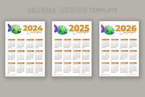 2024 a 2026 calendario diseño modelo para contento nuevo año planificador vector