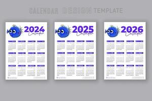 2024 a 2026 calendario diseño modelo para contento nuevo año planificador vector